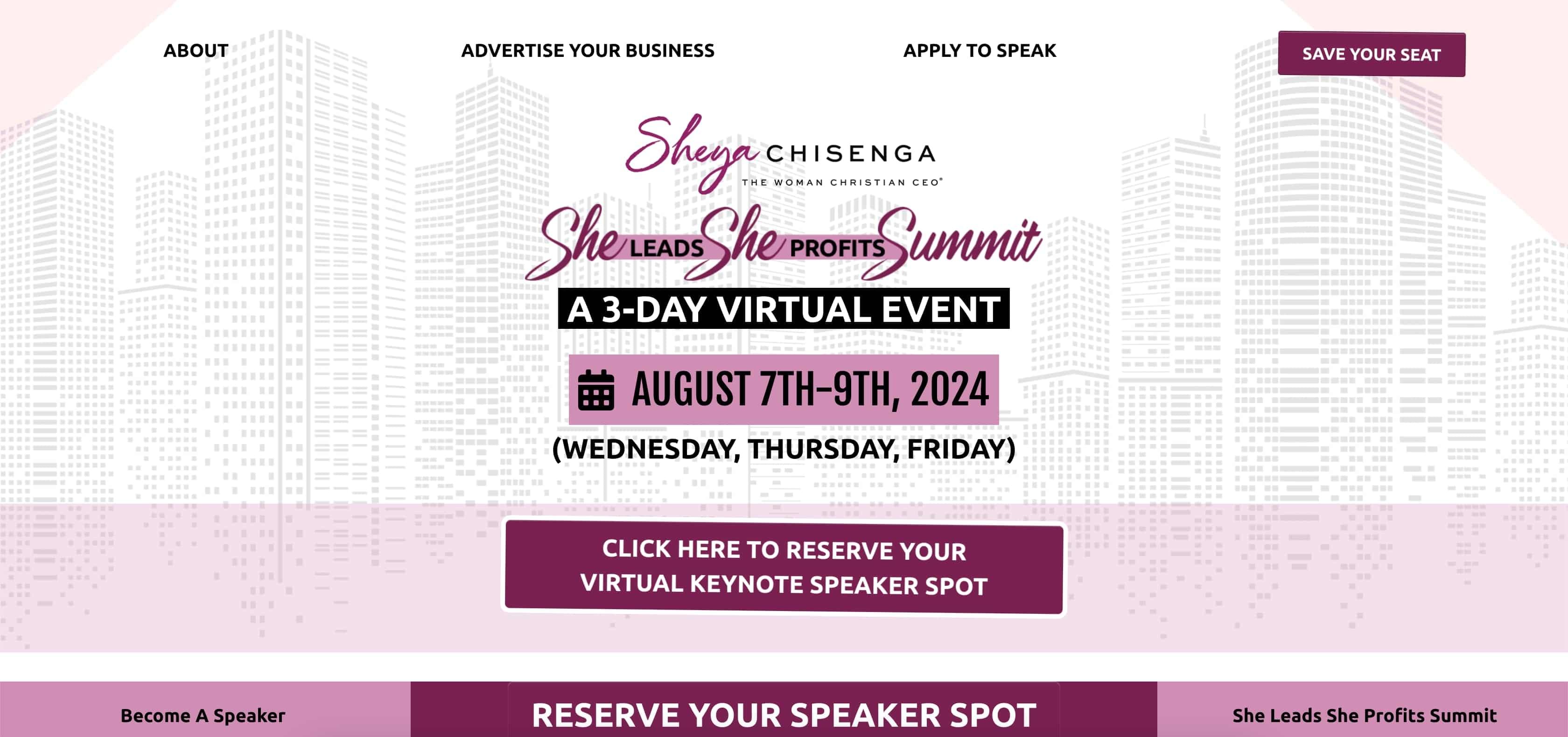 Become A Speaker Page - She Leads She Profits Summit - Sheya Chisenga