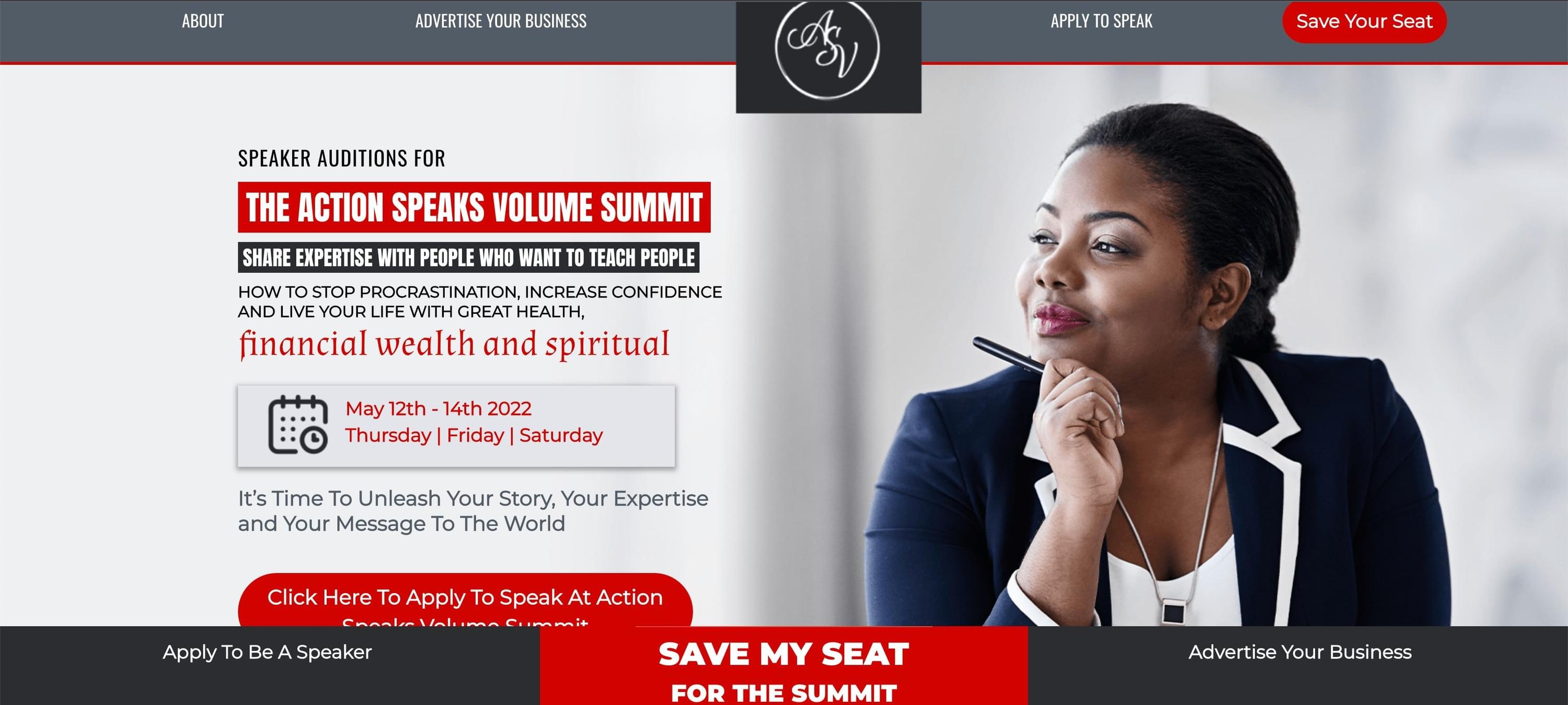 Apply To Speak Sales Page Action Speaks Volume Summit